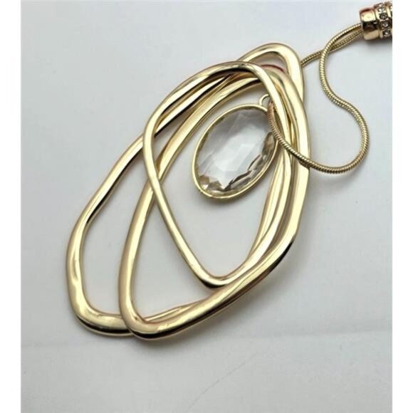 Premier Designs Statement Pendant Necklace 35 In Gold Tone Asymmetrical Crystal - Picture 2 of 6